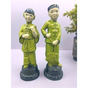 Vtg Chalkware Oriental Man‎ Woman Set Figure Traditional Attire Decor Chinese